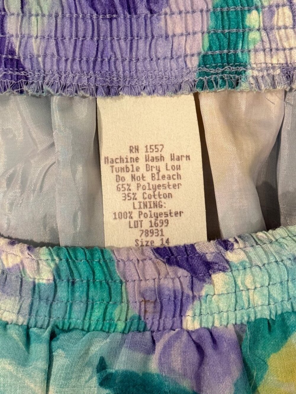 Vintage Teal & Lavender Floral Elastic Waistband Midi Skirt - Picture 3 of 3